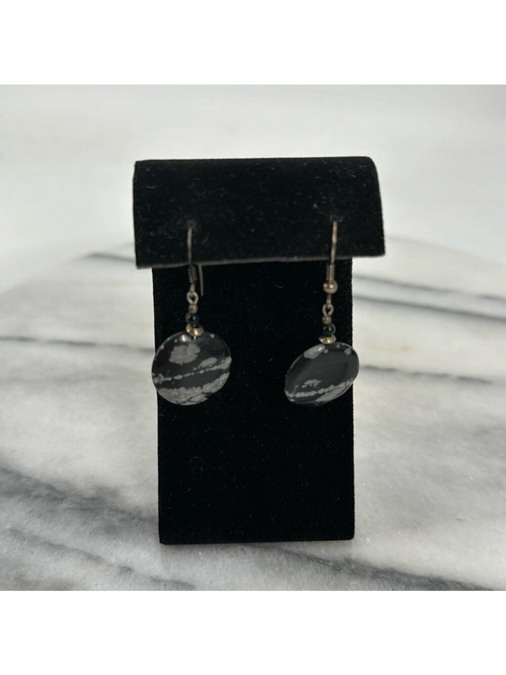 Handmade snowflake obsidian earrings